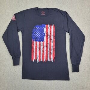 Rothco Long Sleeve T Shirt Mens M Black American Flag Crew Neck